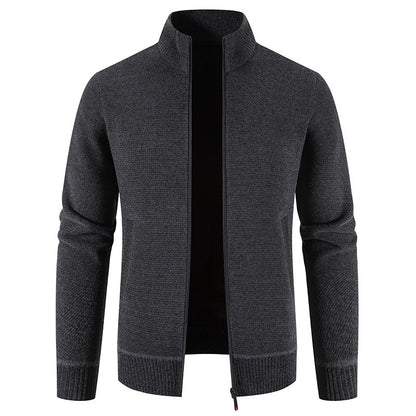 Fleece-lined Thickened Men's Knitted Stand Collar Jacket