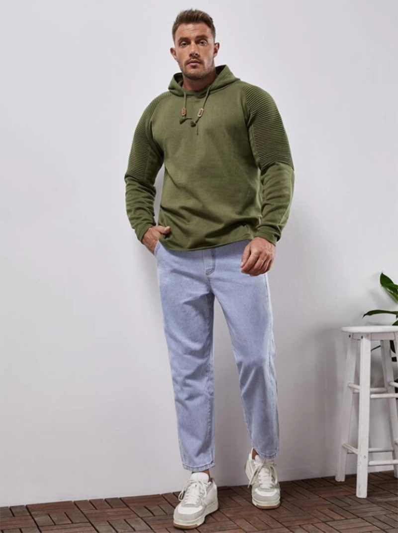 Wholesale Slim fit Men Pullover Hoodie Solid Color Casual Male Long Sleeve Hoodie
